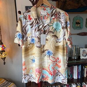 Denim & Flower Ricky Singh Tropical Art Shirt L Viscose Resort Aesthetic